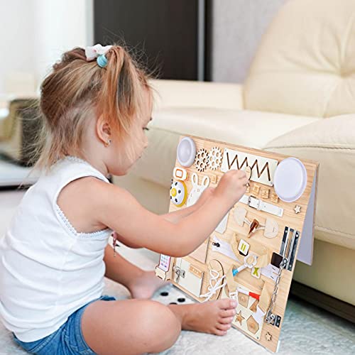 Tabla para niños pequeños ocupados de 1 año - Tabla Montessori - Cerraduras - Cubo Ocupado - Tabla de Actividades - Juguetes de Pared - Juguetes de Viaje - Tabla de Madera para guarderías ocupadas