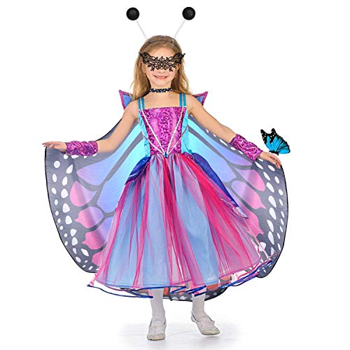 Tacobear Alas de Mariposa Niña Disfraz Mariposa Niña Máscara Bola Brillo Diadema Anillo Mariposa Cabo Halloween Mariposa Capa Disfraz Alas de Mariposa Carnaval Vestido de Fiesta Niñas (A)