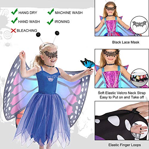 Tacobear Alas de Mariposa Niña Disfraz Mariposa Niña Máscara Bola Brillo Diadema Anillo Mariposa Cabo Halloween Mariposa Capa Disfraz Alas de Mariposa Carnaval Vestido de Fiesta Niñas (A)