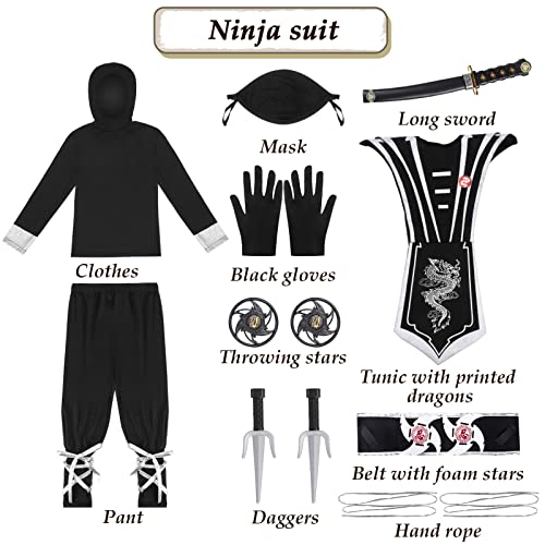 Tacobear Disfraz de Ninja para Niños Negro Plateado Disfraz de Calavera Ninja Disfraz de Kung Fu Disfraz de Halloween para Niños Disfraz de Cosplay Regalo de Halloween para Niños (M(5-7 años))