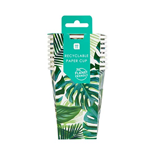 Talking Tables, FST5-CUP-PALM, Tropical Fiesta Palm Paper Disposable Cups 8Pk 250Ml, Ideal for Barbeque and Picnic