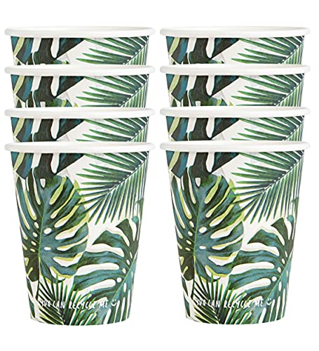 Talking Tables, FST5-CUP-PALM, Tropical Fiesta Palm Paper Disposable Cups 8Pk 250Ml, Ideal for Barbeque and Picnic