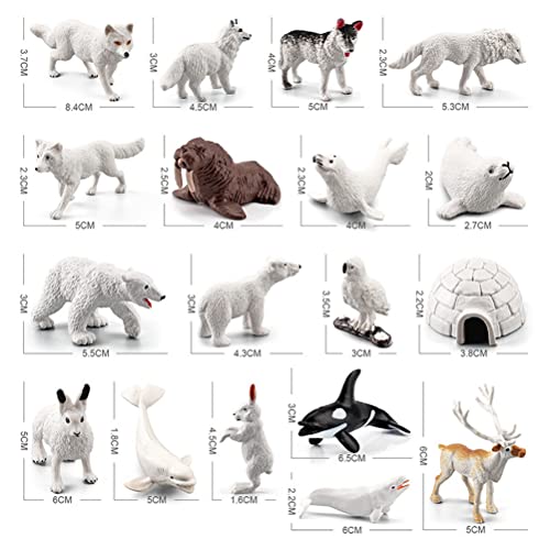 TangYang - Figuras de Animales, 18 Piezas de Figuras de Juguete de Animales del Ártico Polar, Incluye Lobo Blanco, búho Blanco, Zorro Blanco, Conejo ártico, Zorro ártico, Husky e iglú