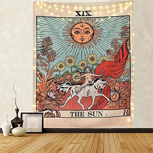 Tapiz de Tarot The Sun Tarot Tapetsry - Tapices misteriosos de Europa medieval con uñas sin costuras para decoración del hogar (pequeño)