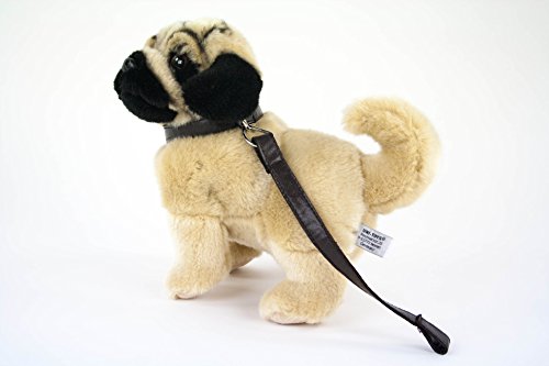 Teddys Rothenburg Peluche de perro carlino con correa de 23 cm (con cola), de pie, color beige/negro