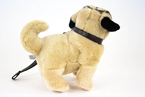 Teddys Rothenburg Peluche de perro carlino con correa de 23 cm (con cola), de pie, color beige/negro