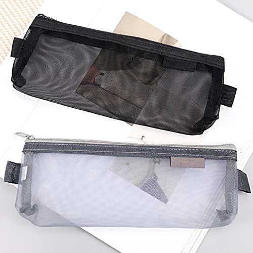 Teegxddy estuche para lápices de 3 piezas, estuche para lápices de malla, estuche para lápices de nailon transparente con cremallera, estuche para lápices de malla, bolsa de cosméticos