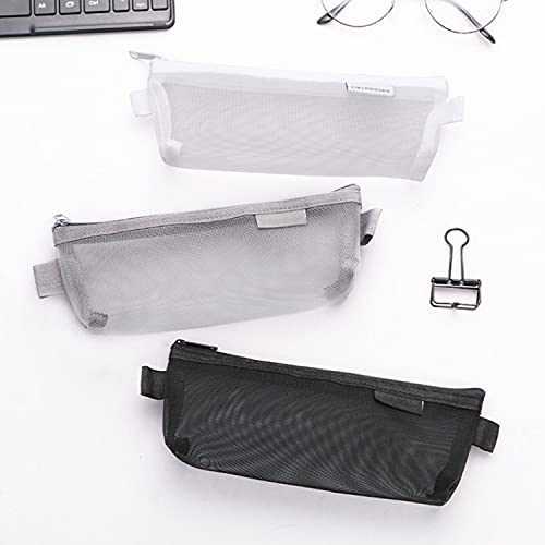 Teegxddy estuche para lápices de 3 piezas, estuche para lápices de malla, estuche para lápices de nailon transparente con cremallera, estuche para lápices de malla, bolsa de cosméticos