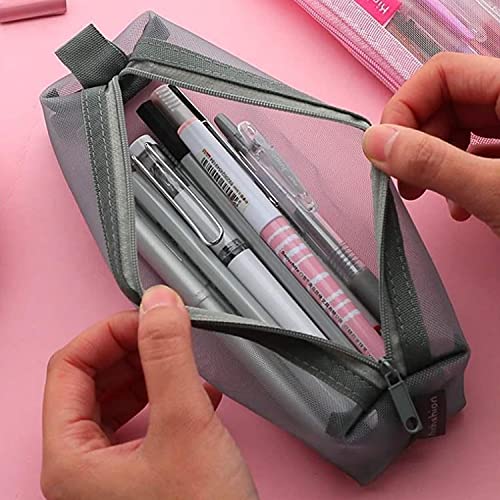 Teegxddy estuche para lápices de 3 piezas, estuche para lápices de malla, estuche para lápices de nailon transparente con cremallera, estuche para lápices de malla, bolsa de cosméticos