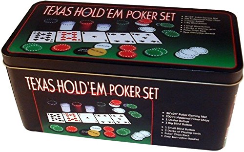 TEXAS HOLD*EM Juego de Poker 200 fichas con Caja + 2 Juego de Barajas + Ficha Dealer + Tapete