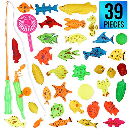 THE TWIDDLERS 39 Pcs Juego de Pesca Magnética - Piscina y Baño Juguetes para Niños