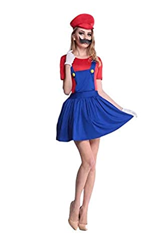 thematys Super Mario Luigi Gorra + Vestido + Barba + Guantes - Conjunto de Vestuario para Mujer Carnaval y Cosplay (L, Talla 165-170cm)