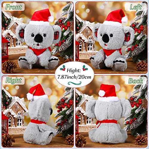 Threan Animal de Peluche Vestido Navidad Chow de Felpa Muñeco de Peluche Animal de Peluche Navidad Animal de Peluche Vacación Animal Perro Navidad con Gorro Papá Noel, 8 Pulgadas (Estilo Koala)