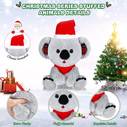 Threan Animal de Peluche Vestido Navidad Chow de Felpa Muñeco de Peluche Animal de Peluche Navidad Animal de Peluche Vacación Animal Perro Navidad con Gorro Papá Noel, 8 Pulgadas (Estilo Koala)