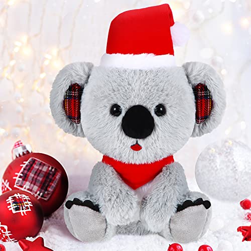 Threan Animal de Peluche Vestido Navidad Chow de Felpa Muñeco de Peluche Animal de Peluche Navidad Animal de Peluche Vacación Animal Perro Navidad con Gorro Papá Noel, 8 Pulgadas (Estilo Koala)