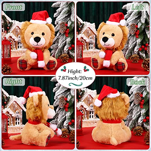 Threan Animal de Peluche Vestido Navidad Chow de Felpa Muñeco de Peluche Animal de Peluche Navidad Animal de Peluche Vacación Animal Perro Navidad con Gorro Papá Noel, 8 Pulgadas (Estilo León)