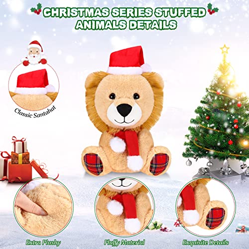 Threan Animal de Peluche Vestido Navidad Chow de Felpa Muñeco de Peluche Animal de Peluche Navidad Animal de Peluche Vacación Animal Perro Navidad con Gorro Papá Noel, 8 Pulgadas (Estilo León)