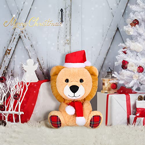 Threan Animal de Peluche Vestido Navidad Chow de Felpa Muñeco de Peluche Animal de Peluche Navidad Animal de Peluche Vacación Animal Perro Navidad con Gorro Papá Noel, 8 Pulgadas (Estilo León)