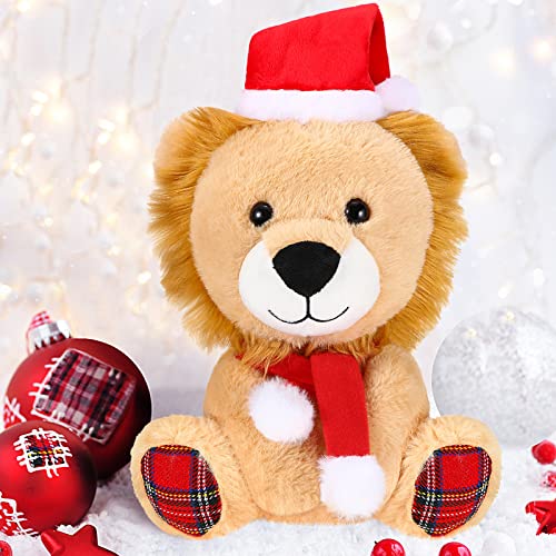 Threan Animal de Peluche Vestido Navidad Chow de Felpa Muñeco de Peluche Animal de Peluche Navidad Animal de Peluche Vacación Animal Perro Navidad con Gorro Papá Noel, 8 Pulgadas (Estilo León)