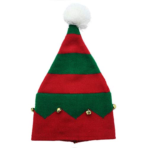 TiaoBug Sombrero Navidad de Papa Noel Niños Disfraz de Santa Xmas Infántil Gorro Navidad Verde/Rojo de Punto Gancho con Pompom Campanillas Christmas Rojo&Verde One Size