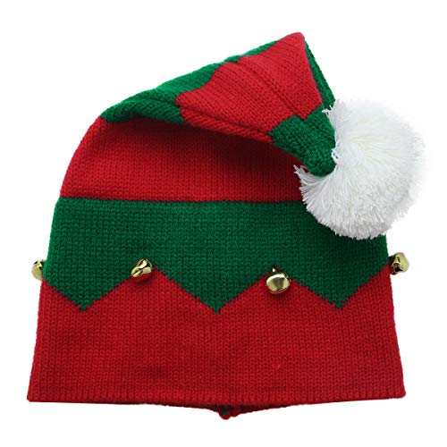 TiaoBug Sombrero Navidad de Papa Noel Niños Disfraz de Santa Xmas Infántil Gorro Navidad Verde/Rojo de Punto Gancho con Pompom Campanillas Christmas Rojo&Verde One Size