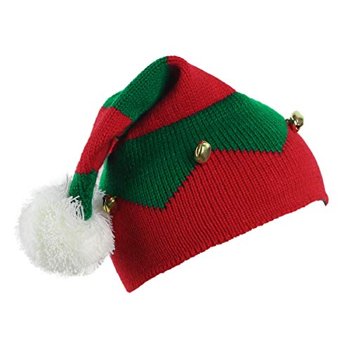 TiaoBug Sombrero Navidad de Papa Noel Niños Disfraz de Santa Xmas Infántil Gorro Navidad Verde/Rojo de Punto Gancho con Pompom Campanillas Christmas Rojo&Verde One Size