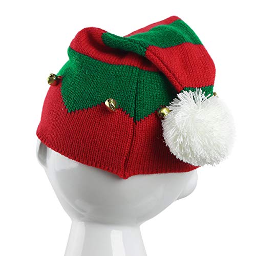 TiaoBug Sombrero Navidad de Papa Noel Niños Disfraz de Santa Xmas Infántil Gorro Navidad Verde/Rojo de Punto Gancho con Pompom Campanillas Christmas Rojo&Verde One Size