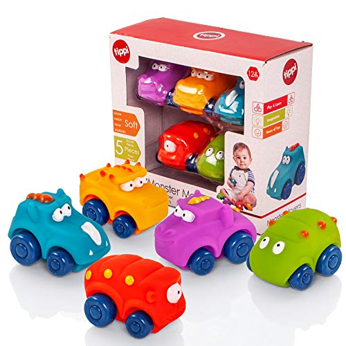 Tippi Monster Movers Juego de empuje suave para automóvil Play Along - Bebé o juguete para niños pequeños (Set de 5)