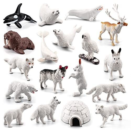 Tixiyu Juego de 18 figuras de juguete polar ártico para animales incluye lobo blanco, búho blanco, zorro ártico, zorro ártico, zorro ártico, husky e iglú, modelo animal, regalo para niños