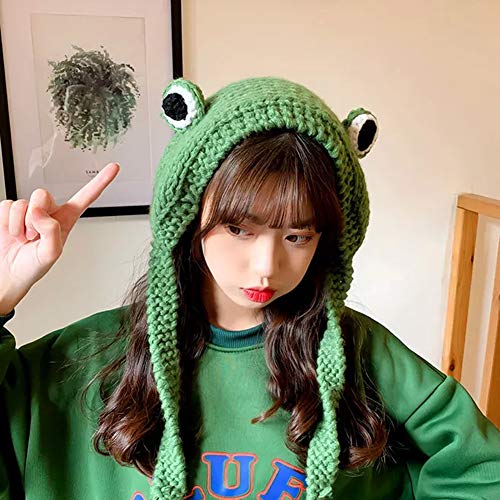 Tocwick Diadema de rana sombrero lindo ganchillo diadema de punto al aire libre Big Eye Frog Cap Earflap Ear Protective Festival Cosplay Hat Mujeres Niñas, Gorro de rana, talla única