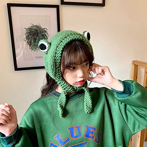 Tocwick Diadema de rana sombrero lindo ganchillo diadema de punto al aire libre Big Eye Frog Cap Earflap Ear Protective Festival Cosplay Hat Mujeres Niñas, Gorro de rana, talla única