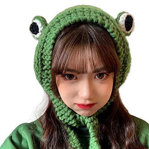 Tocwick Diadema de rana sombrero lindo ganchillo diadema de punto al aire libre Big Eye Frog Cap Earflap Ear Protective Festival Cosplay Hat Mujeres Niñas, Gorro de rana, talla única