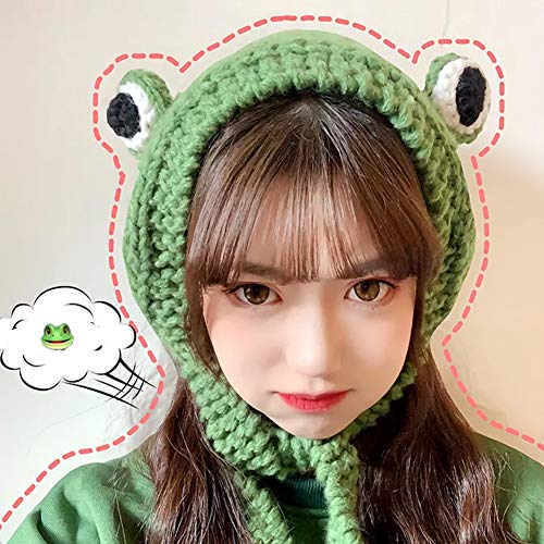 Tocwick Diadema de rana sombrero lindo ganchillo diadema de punto al aire libre Big Eye Frog Cap Earflap Ear Protective Festival Cosplay Hat Mujeres Niñas, Gorro de rana, talla única