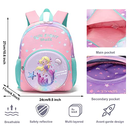 Tokeya Mochila Infantil Niñas Escuela Bolsa Preescolar Pequeña Mochilas Impermeable Viaje Mochila 2-6 Años Guarderia Niños Animales Bolso, 3D Sirena Rosa