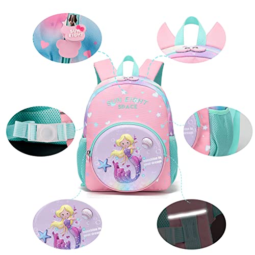 Tokeya Mochila Infantil Niñas Escuela Bolsa Preescolar Pequeña Mochilas Impermeable Viaje Mochila 2-6 Años Guarderia Niños Animales Bolso, 3D Sirena Rosa