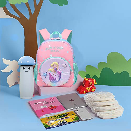 Tokeya Mochila Infantil Niñas Escuela Bolsa Preescolar Pequeña Mochilas Impermeable Viaje Mochila 2-6 Años Guarderia Niños Animales Bolso, 3D Sirena Rosa