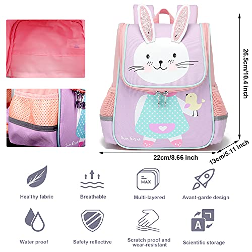 Tokeya Mochila Infantil Pequeñas Bolsa Lindo de Animales Guarderia Bolso Impermeable Colegio Viaje Mochila con Nombre Etiqueta Mochila 2-7 Años Niña Regalos, Conejo PúRpura