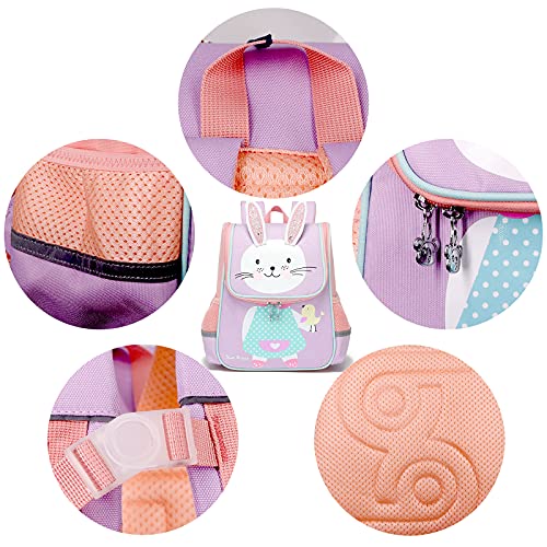 Tokeya Mochila Infantil Pequeñas Bolsa Lindo de Animales Guarderia Bolso Impermeable Colegio Viaje Mochila con Nombre Etiqueta Mochila 2-7 Años Niña Regalos, Conejo PúRpura