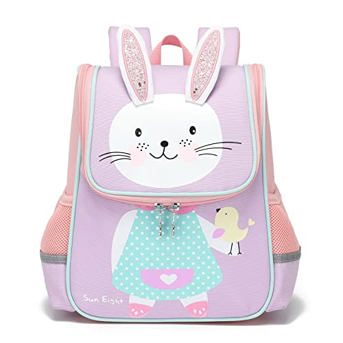 Tokeya Mochila Infantil Pequeñas Bolsa Lindo de Animales Guarderia Bolso Impermeable Colegio Viaje Mochila con Nombre Etiqueta Mochila 2-7 Años Niña Regalos, Conejo PúRpura