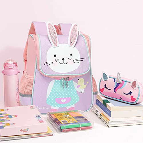 Tokeya Mochila Infantil Pequeñas Bolsa Lindo de Animales Guarderia Bolso Impermeable Colegio Viaje Mochila con Nombre Etiqueta Mochila 2-7 Años Niña Regalos, Conejo PúRpura