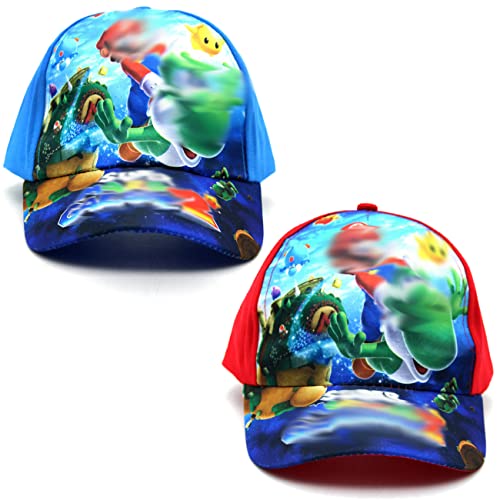 Tomicy Sombrero de Super Bros, Gorra Infantil, niño niña Gorra de béisbol Plano Casual Hip Hop Sombrero Viaje al Aire Libre Sombrero para el Sol, 100% algodón, con Cierre de Velcro, 2 piezas