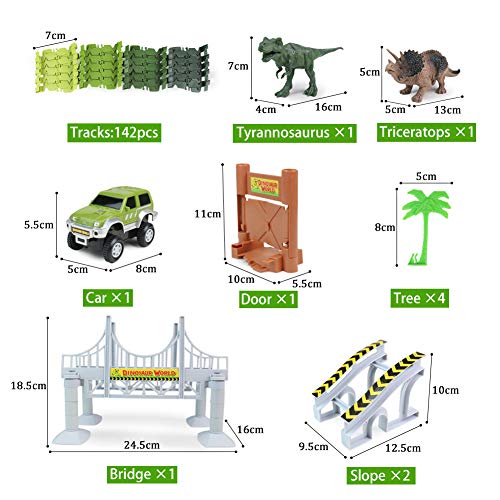 TONZE Juguetes Niños 3 Años Pista de Coches para Niños Circuito Coches-Pista Coches Flexible con 2 Dinosaurios 1 Circuito Cars Juego de Circuito Educativo Juguetes niño 3 4 5 años