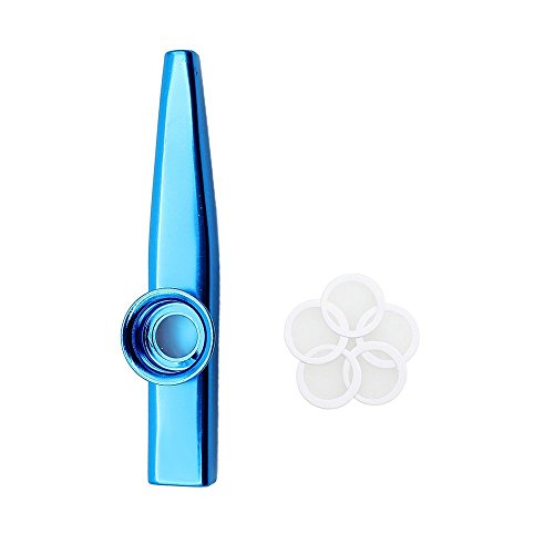 TOOGOO（R）) Kazoo Aleacion de Aluminio de Metal con 5pcs Regalos de Flauta Diafragma para Ninos Amantes de la Musica-Azul