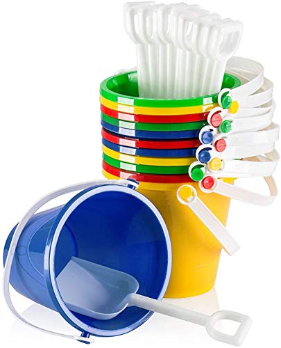 Top Race 5" Inch Beach Pails Sand Buckets and Shovels Set for Kids Toys - Pack of 12 or 6 (12 Pack)