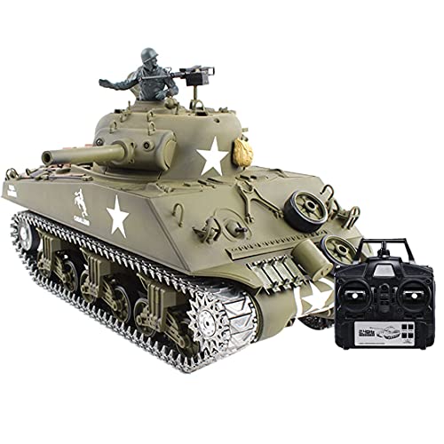 Tosbes Tanque teledirigido con sonido, humo e iluminación, 2,4 GHz RC M4A3 Sherman de metal de combate a escala 1:16, para niños y adultos