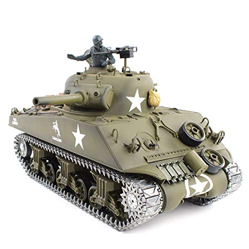 Tosbes Tanque teledirigido con sonido, humo e iluminación, 2,4 GHz RC M4A3 Sherman de metal de combate a escala 1:16, para niños y adultos