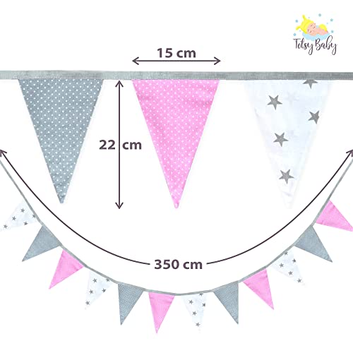 Totsy Baby Banderines Decoracion habitacion Bebe 350 cm - banderines de Tela Infantil, Guirnalda Infantil Rosa