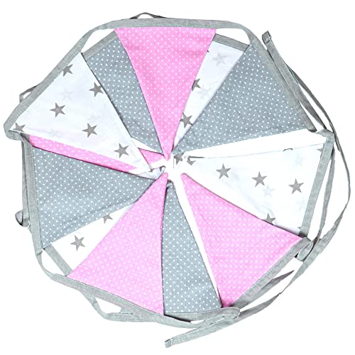 Totsy Baby Banderines Decoracion habitacion Bebe 350 cm - banderines de Tela Infantil, Guirnalda Infantil Rosa