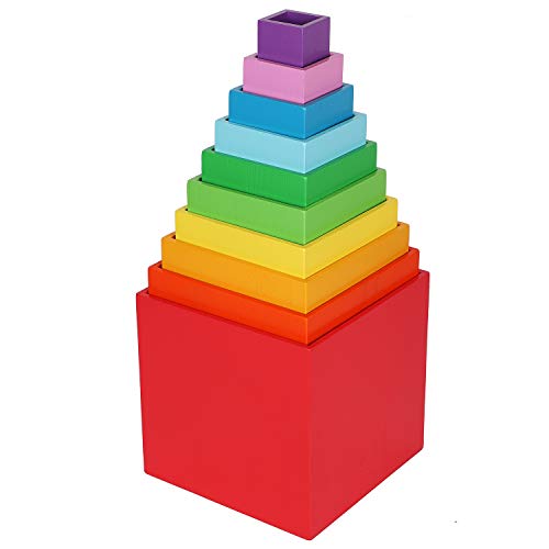 TOWO Cajas apilables de madera de colores arcoíris, vasos para anidar y clasificar, bloques para niños pequeños, cubos apilables, materiales educativos de aprendizaje Montessori para niños de 2 años