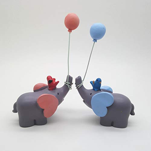 Toyvian Figuras de elefantes, decoración para tartas, decoración de una tarta con muñeca de elefante con globo para bomboneras, adornos de mesa, regalo para niños (azul)